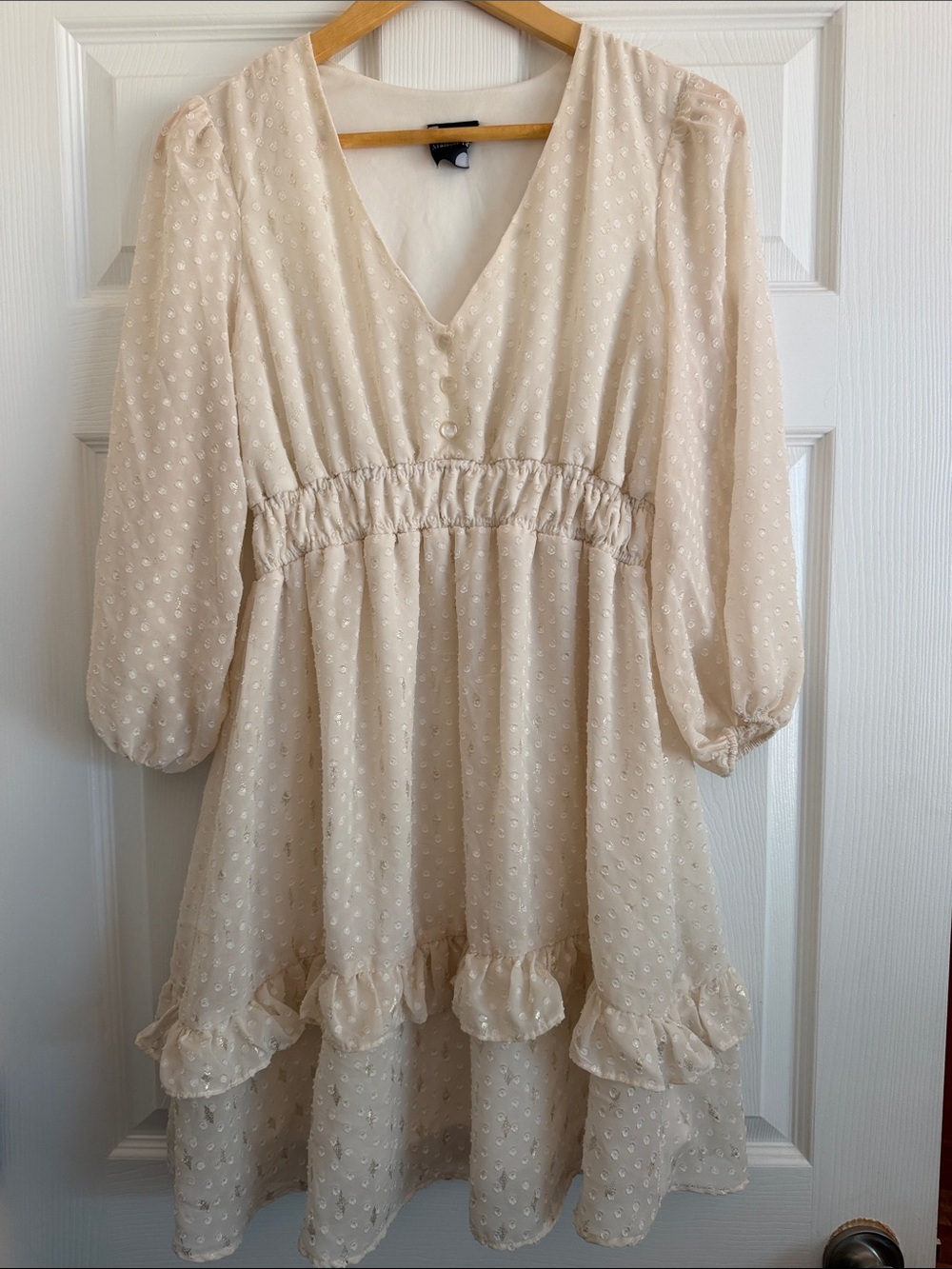 Maison Tara Cream Ruffle Swiss Dot Dress